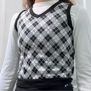 Black and White Argyle Sweater Vest